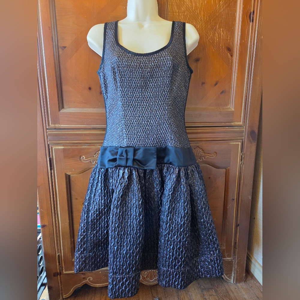 Prada Black Textured Tea Length Dress with Bow